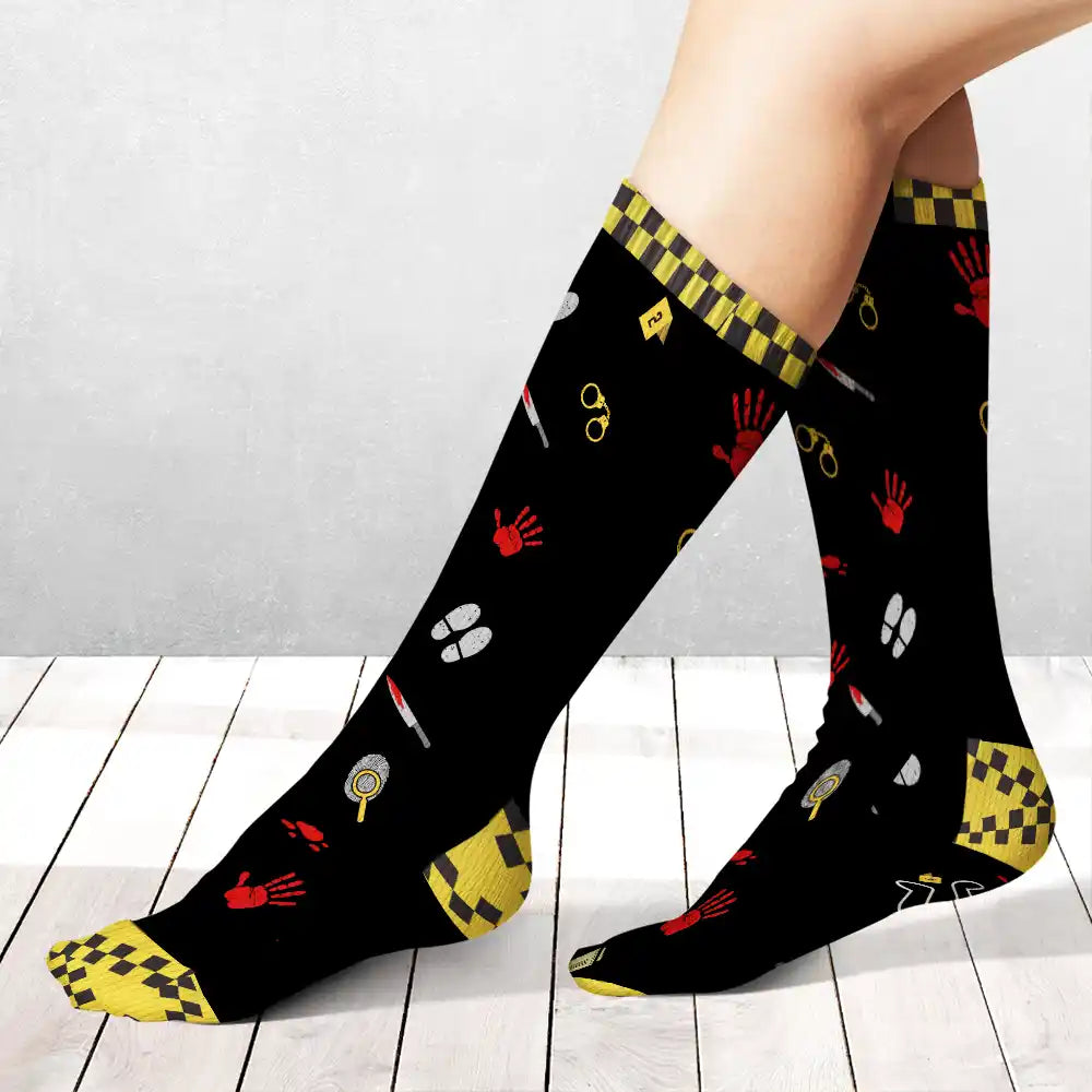 Christmas, Custom Text, Gift For Women, Gift For Yourself, Gifts For Her, Happy - Gift For True Crime Lovers - Personalized Binge Watching Socks