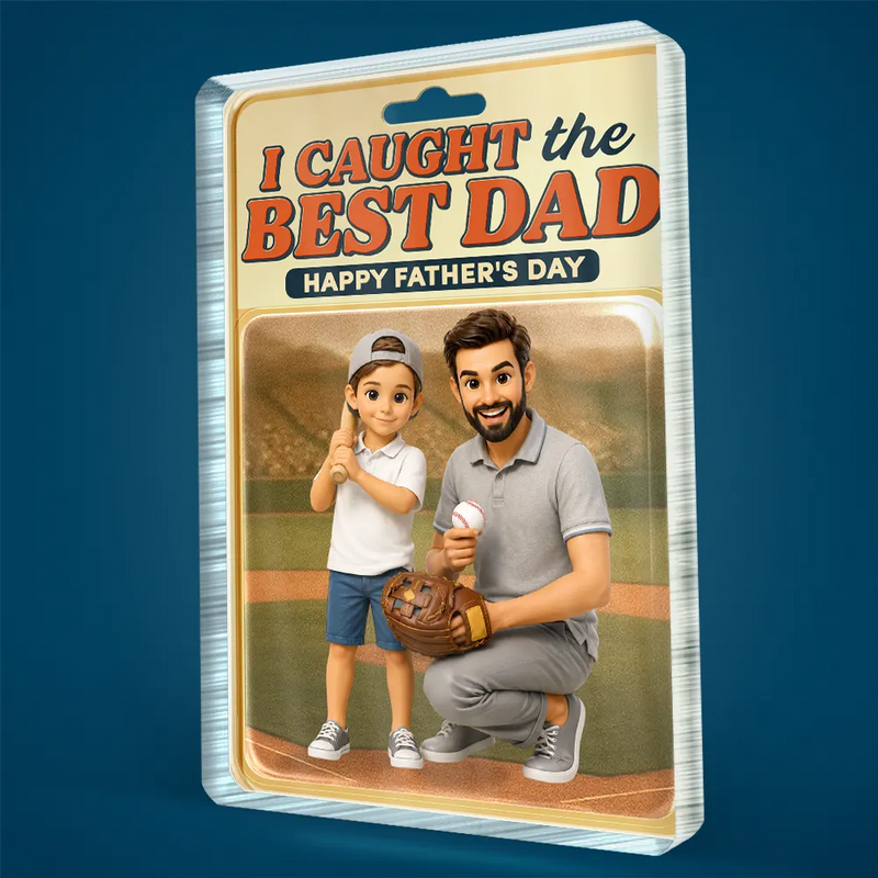 Gift For Husband,Gift For Yourself,Gift For Men,Gift For Father,Sport Dad,Dad's Hobby,Grandpa's Hobby,Baseball,Non-Eng,Photo - Toybox Figure,Playful - Custom Photo Toybox Figure Baseball I Caught The Best Dad - Personalized Custom Shaped Acrylic Plaque