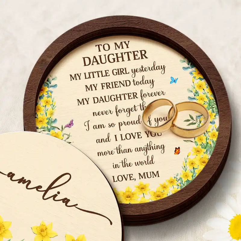 Gift For Daughter,Gift For Women,Happy,Gift For Grandkids - Watercolor Birth Month Flower My Daughter Granddaughter Forever - Personalized 2-Layered Wooden Ring Dish