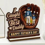 Gift For Father,Gift For Grandpa,Top Market,Baseball,Sport Dad,Non-Eng,Vector,Confident - 3D Effect Baseball We Caught The Best Dad Mom - Personalized Custom Shaped Wooden Plaque