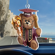 Graduation,Dad,Mom,Children,Gift For Sibling,Gift For Bestie - 3D Effect Graduation Bear - Personalized Acrylic Car Hanger