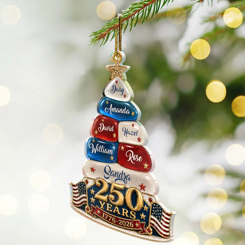 Independence Day,America 250th,Christmas,Proud,Family,Custom Text - Stars And Stripes Christmas Together We Make A Family Tree - Personalized Custom Shaped Acrylic Ornament