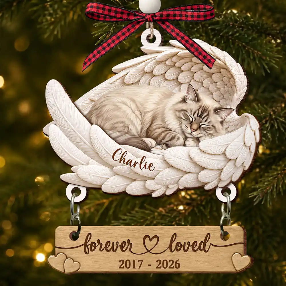 Art Design,Christmas,Pet Memorial,Cozy,Pet Lovers,Memorial,Photo - Sleeping Dog Cat Baby - Custom Photo Sleeping Angel Forever Loved Memorial Dog Cat - Personalized Wooden Ornament With Tag
