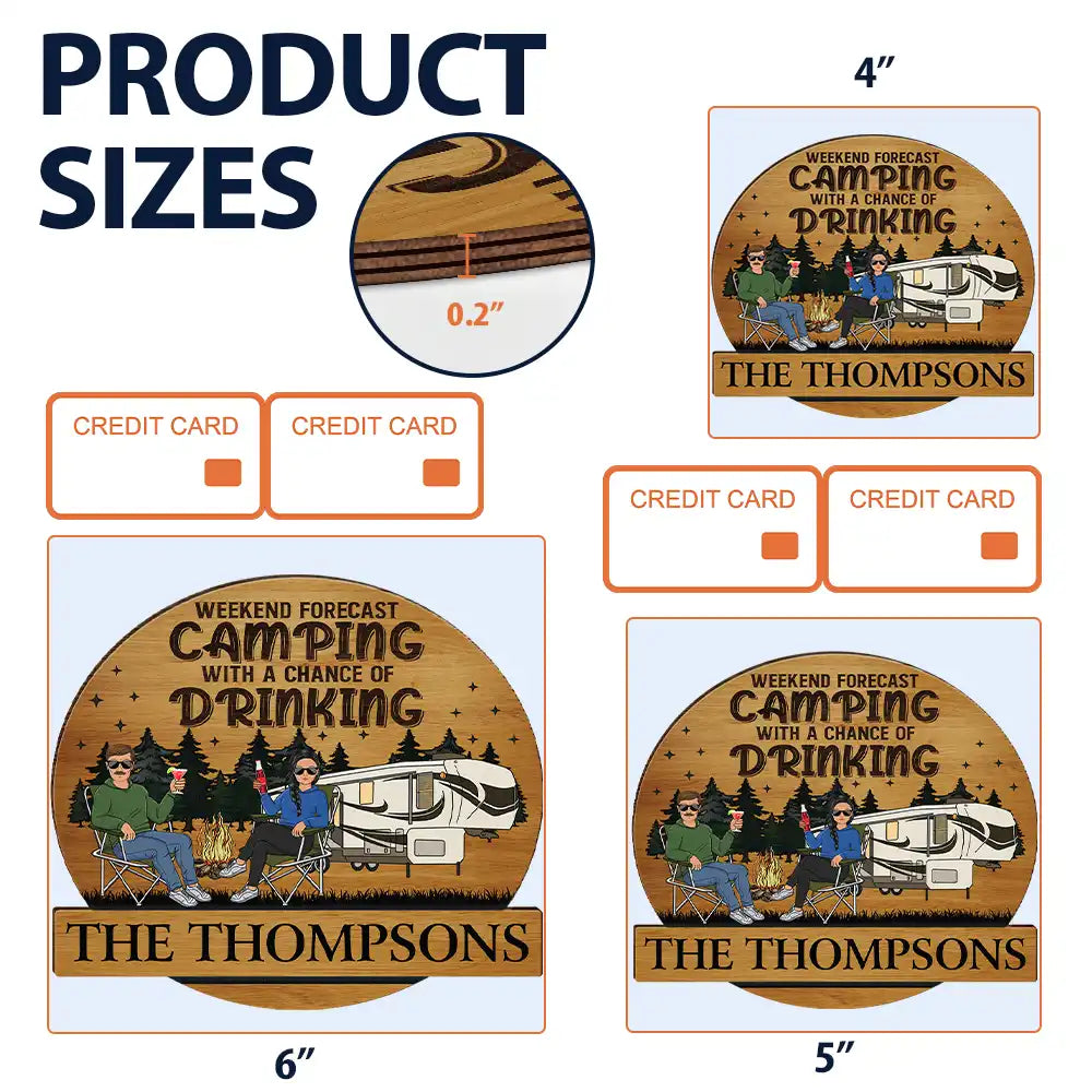 Camping Couple Husband & Wife Camping Partners For Life - Anniversary, Vacation, Funny Gift For Campers - Personalized Custom Shaped Wood Sign