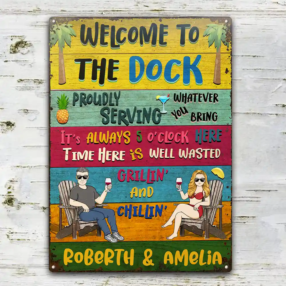 Gift For Couples,Gift For Husband,Gift For Wife,Gift For Boyfriend,Gift For Girlfriend,Patio,Grilling,Happy - Couple Outdoor Decor Proudly Serving Whatever You Bring - Personalised Classic Metal Signs