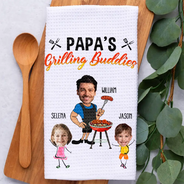 Custom Photo,Grilling,Gift For Father,Dad - Children,Funny - Custom Photo Daddy's Grilling Buddies - Personalized Kitchen Towel