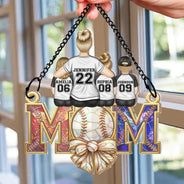 Baseball,Sport Mom,Gift For Mother,Mom - Children,Happy - Baseball Mom Behind A Baseball Player - Personalized Window Hanging Suncatcher Ornament