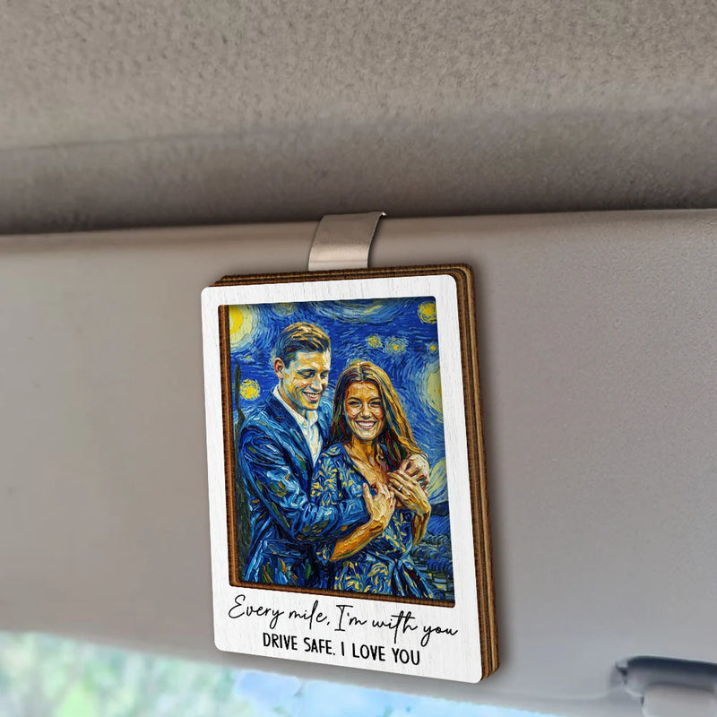 Custom Photo,Art Design,Gift For Couples,Romantic,Photo - Starry Night  - Custom Photo Starry Night Drive Safe Handsome Romantic Couple - Personalized Custom Shaped Car Visor Clip