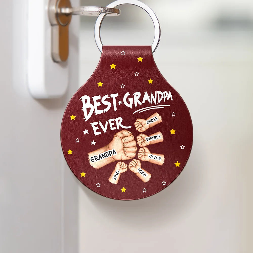 Gift For Father,Gift For Grandpa,Non-Eng,Vector,Confident - Best Dad Ever Hand Punch - Personalized Custom Shaped Leather Keychain