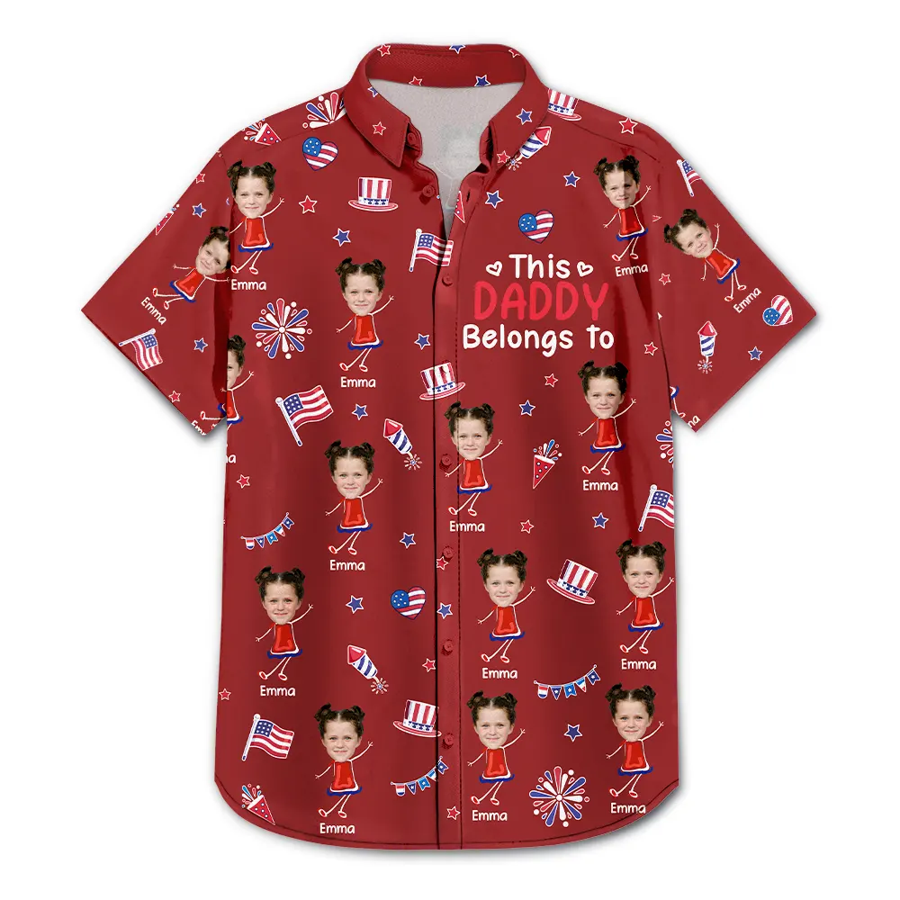 Independence Day,Summer,Gift For Grandpa,Top Market,Humorous,Icon,Cut-Face Photo - Custom Photo Stars & Stripes This Grandpa Belongs To Kids - Personalized Hawaiian Shirt