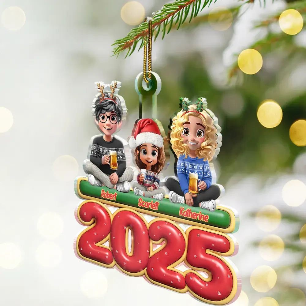Christmas,Happy,Family - Happy All Family 3D Effect - Personalized Custom Shaped Acrylic Ornament
