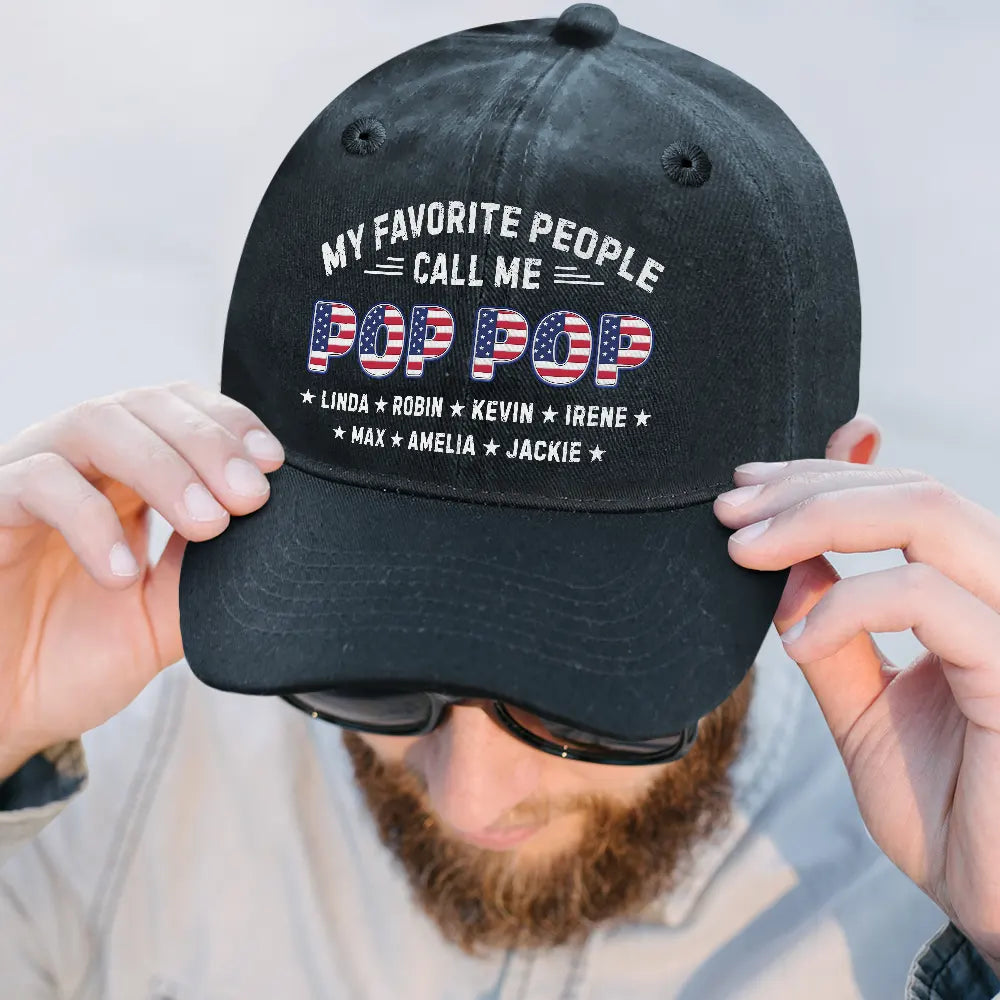Independence Day,Gift For Father,Gift For Grandpa,Icon,Proud - Stars & Stripes My Favorite People Call Me Papa - Personalized Vintage Washed Denim Cap