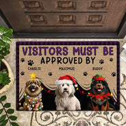 Dog Lovers,Dog Mom,Dog Dad,Pet Lovers,Pet Mom,Pet Dad,Christmas,Happy - Visitors Must Be Approved By Dog Christmas - Personalized Doormat