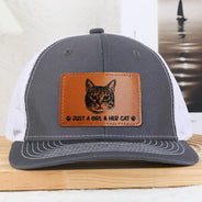 Custom Photo, Pet Lovers, Pet Mom, Pet Dad, Happy - Custom Photo Pencil Sketch Just A Man & His Dog - Personalized Leather Patch Hat