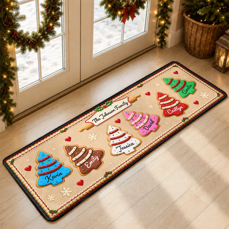 Sentimental,Christmas,Family,Icon - Custom Family Christmas Cookie - Personalized Runner Rug