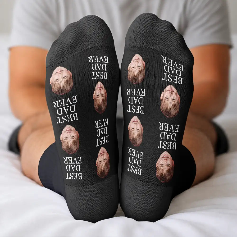 Gift For Father,Custom Photo,Adorable,Cut-Face Photo - Custom Photo I Love Dad Best Dad Ever - Personalized Crew Socks