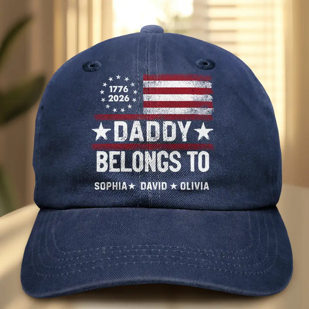 Gift For Husband,Gift For Men,Gift For Uncle,Gift For Grandpa,Gift For Father,Independence Day,Proud - This Grandpa Dad Belongs To Adorable Little Ones - Personalized Vintage Washed Denim Cap