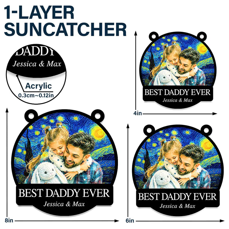 Gift For Father,Gift For Grandpa,Non-Eng,Photo - Starry Night,Proud - Custom Photo Starry Night Best Dad Papa Ever - Personalized Window Hanging Suncatcher Ornament
