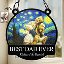 Gift For Father,Gift For Grandpa,Non-Eng,Photo - Starry Night,Proud - Custom Photo Starry Night Best Dad Papa Ever - Personalized Window Hanging Suncatcher Ornament