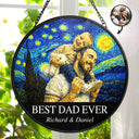 Gift For Father,Gift For Grandpa,Non-Eng,Photo - Starry Night,Proud - Custom Photo Starry Night Best Dad Papa Ever - Personalized Stained Glass Window Hanging Suncatcher