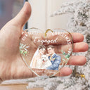First Christmas,Art Design,Christmas,Married Couple,Romantic,Gift For Couples,Photo - Watercolor - Remove BG - Custom Photo Realistic Watercolor Art Our First Christmas As Mr & Mrs Wedding Couple Pet - Personalized Heart Shaped Glass Ornament