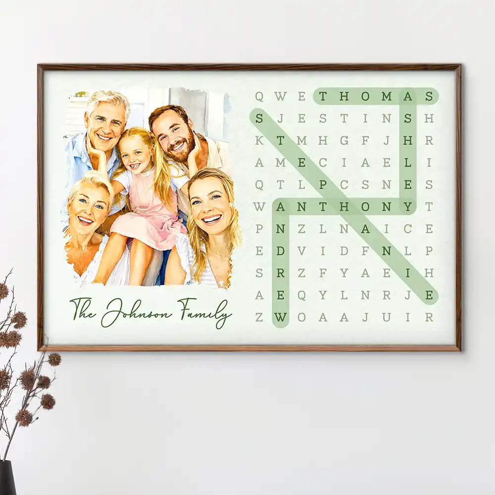 Family,Single Mom,Single Dad,LGBT,Happy,Non-Eng,Photo - Watercolor (with BG),Word Search Puzzle,Cozy - Custom Photo Watercolor Painting Word Search Puzzle Family - Personalized Poster