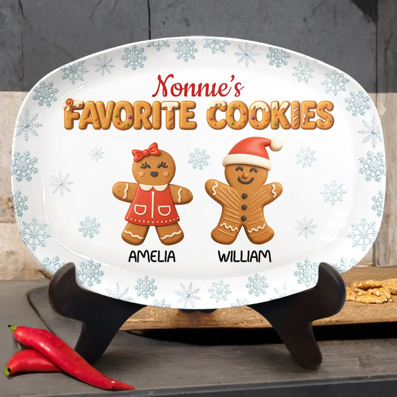 Happy,Gift For Grandma,Grandma's Hobby,Gift For Mother - Grandma's Favorite Cookies 3D Effect - Personalized Plate