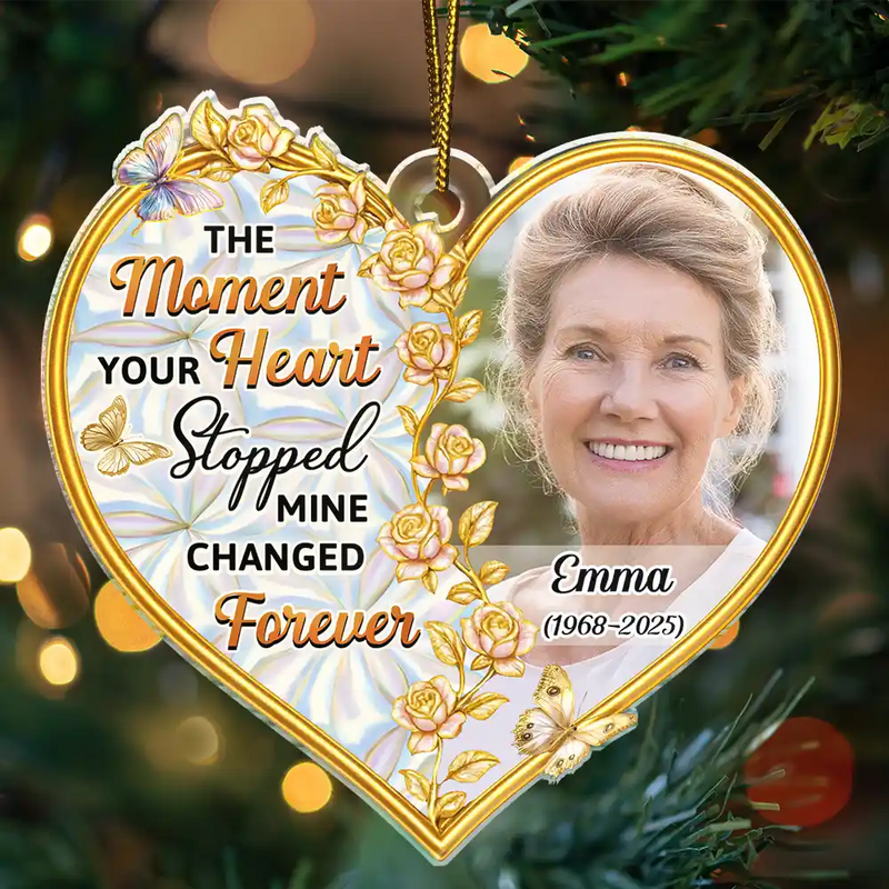 Christmas,Memorial,Family,Pet Lovers - Custom Photo Memorial The Moment Your Heart Stopped - Personalized Custom Shaped Acrylic Ornament