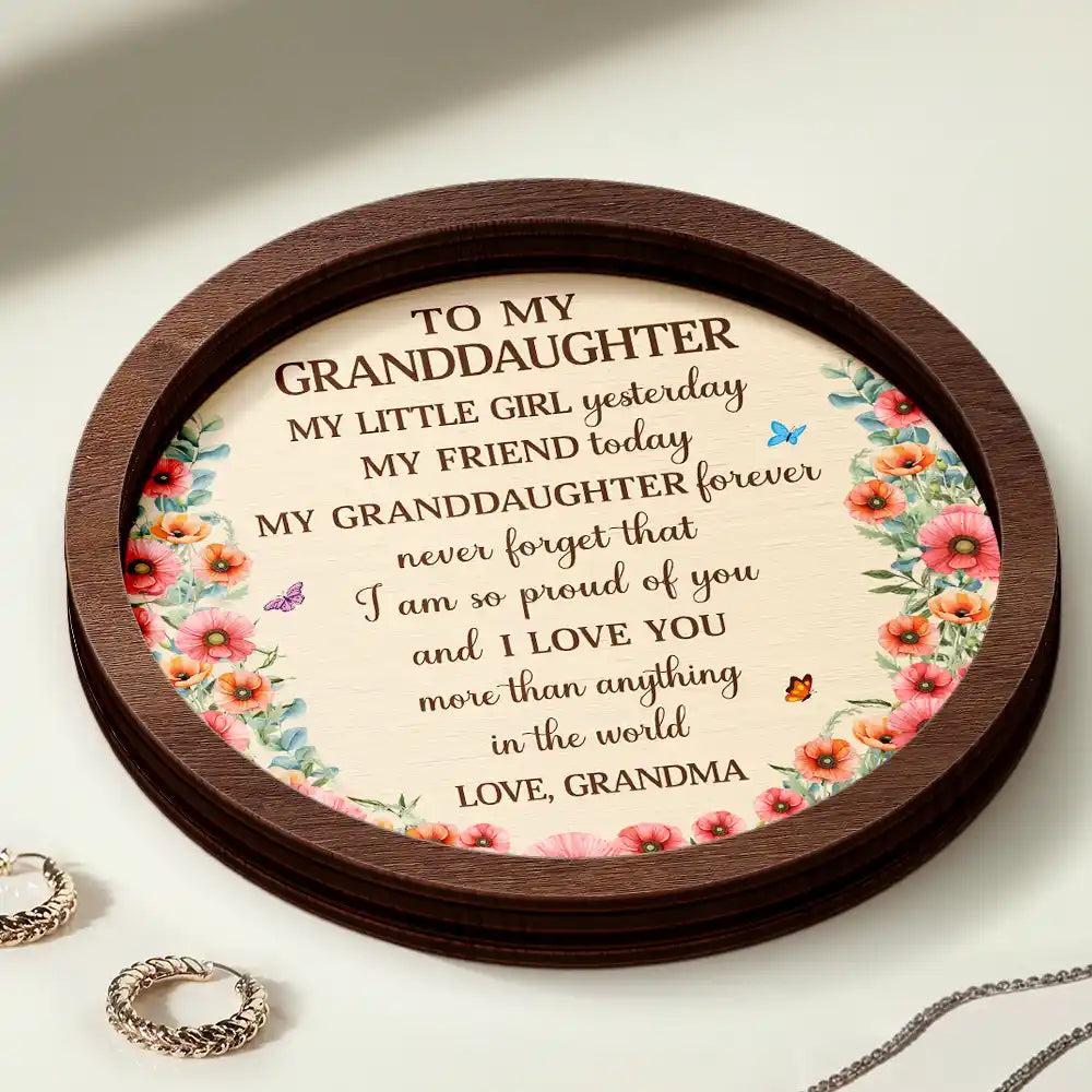 Gift For Daughter,Gift For Women,Happy,Gift For Grandkids - Watercolor Birth Month Flower My Daughter Granddaughter Forever - Personalized 2-Layered Wooden Ring Dish