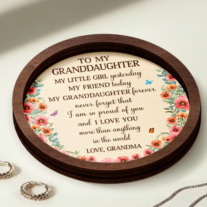 Gift For Daughter,Gift For Women,Happy,Gift For Grandkids - Watercolor Birth Month Flower My Daughter Granddaughter Forever - Personalized 2-Layered Wooden Ring Dish