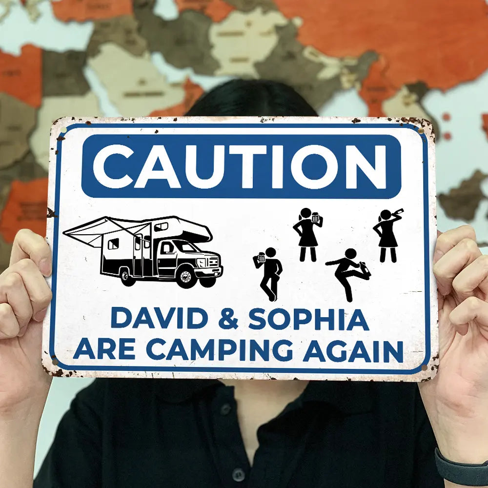 Camping,Gift For Couples,Best friends' Hobby,Top Market,Funny,Family,Top Market,Icon - Drunk Stick Figure We Are Camping Again - Personalized Classic Metal Signs