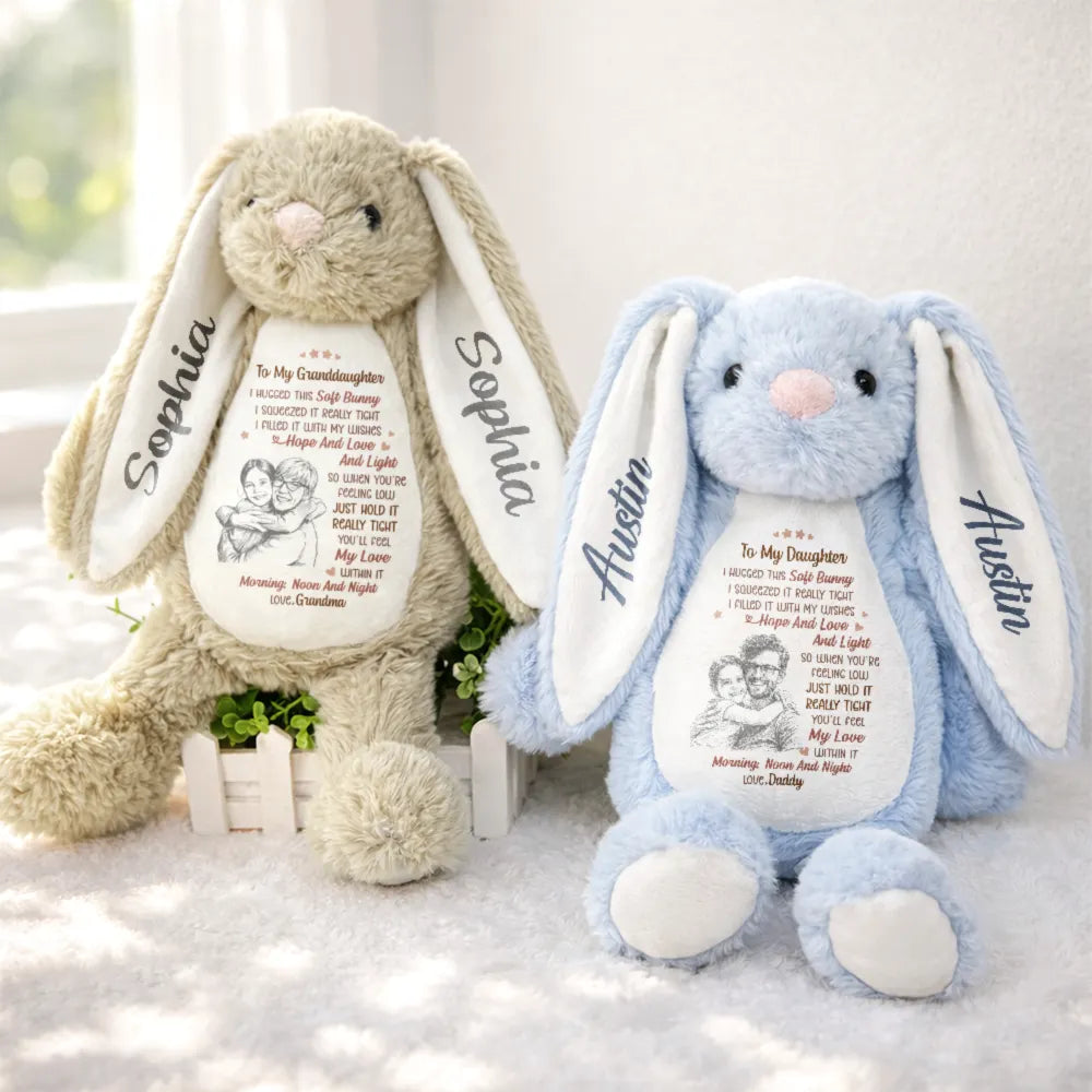 Easter,Gift For Grandkids,Grandma,Grandkids,Gift For Grandma,Love - Custom Photo Pencil Sketch Grandmother Granddaughter I Filled It With My Wishes - Personalized Soft Toy Bunny