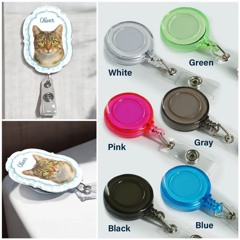 Happy,Dog Lovers,Pet Lovers,Cat Lovers,Nurse - Custom Photo Realistic Watercolor Art Watercolor Dog Cat Pet Portrait Vintage - Personalized Badge Reel