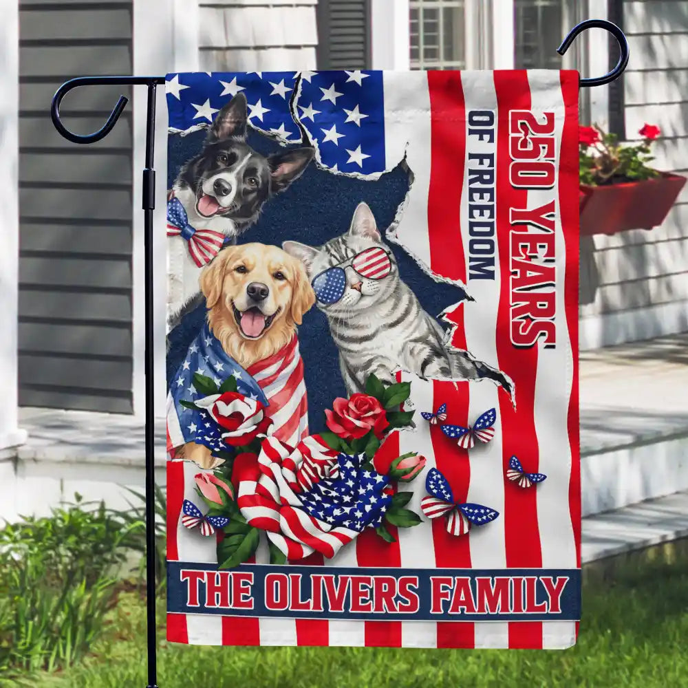 America 250th,Custom Photo,Independence Day,Art Design,Pet Lovers,Playful,Photo - US Theme Accessories Watercolor - Custom Photo Watercolor With US Accessories Patriotic Dog Cat 250 Years Of Freedom - Personalized Flag