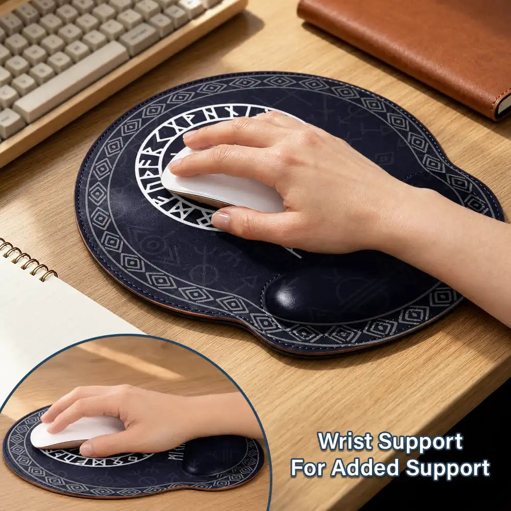 Gift For Men,Gift For Yourself,Confident,Icon - Name In Viking Runes - Personalized Leather Mouse Pad