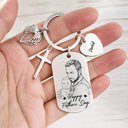Dad - Children,Grandpa - Grandkids,Gift For Father,Gift For Grandpa,Non-Eng,Photo - Pencil Sketch (Bold),Sentimental - Custom Photo Bold Sketch Best Dad Grandpa Ever We Love You - Personalized Stainless Steel Keychain