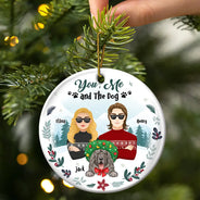 Gift For Couples,Gift For Husband,Gift For Wife,Gift For Boyfriend,Gift For Girlfriend,Dog Lovers,Pet Lovers,Dog Mom,Dog Couple,Pet Mom,Pet Couple,Pet Dad,Dog Dad - Winter You, Me And The Dog - Personalized Circle Ceramic Ornament