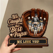 Gift For Father,Gift For Grandpa,Top Market,Baseball,Sport Dad,Non-Eng,Vector,Confident - 3D Effect Baseball We Caught The Best Dad Mom - Personalized Custom Shaped Wooden Plaque