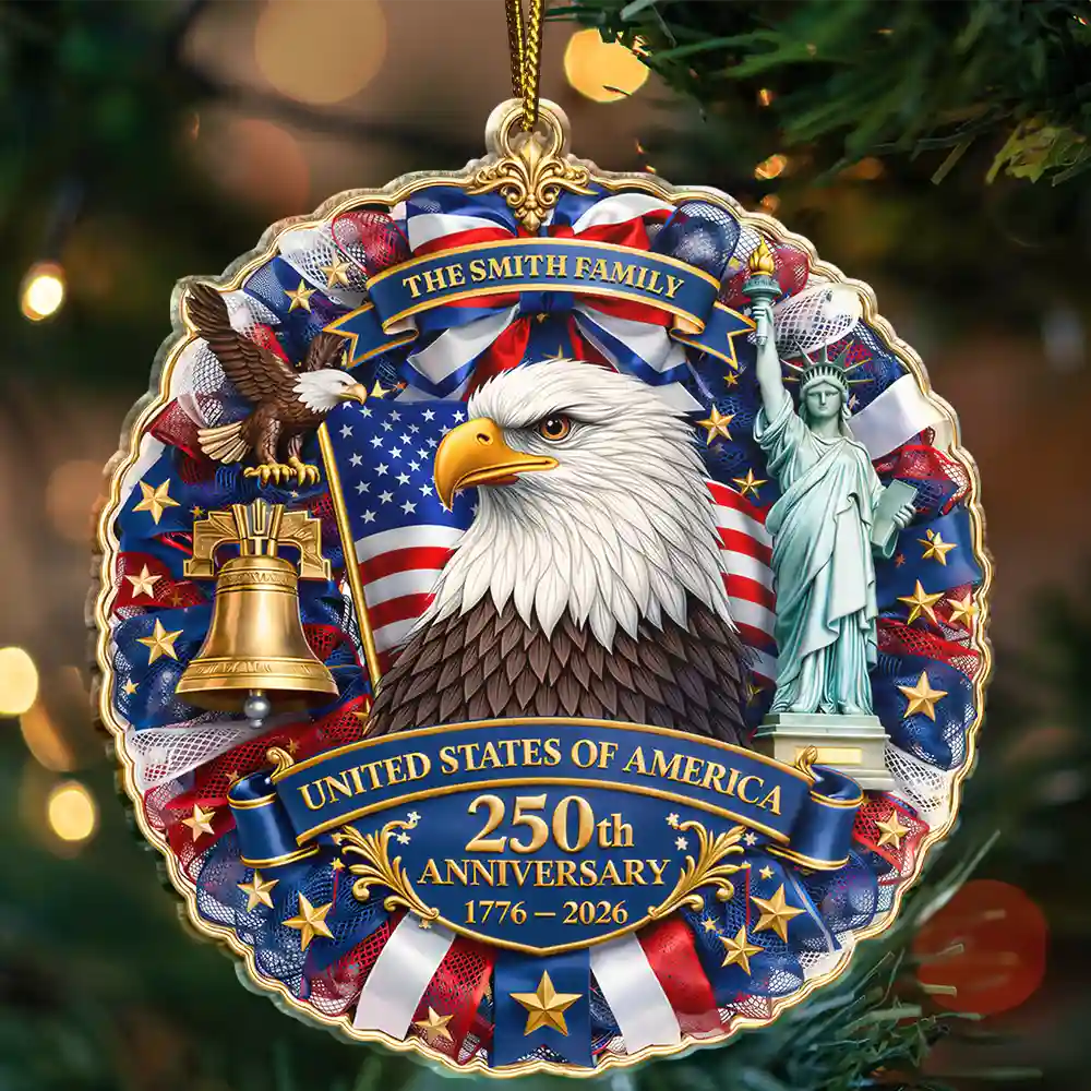 Independence Day, America 250th, Christmas, Proud, Family, Custom Text - Christmas America We Celebrate 250th Anniversary - Personalized Custom Shaped Acrylic Ornament