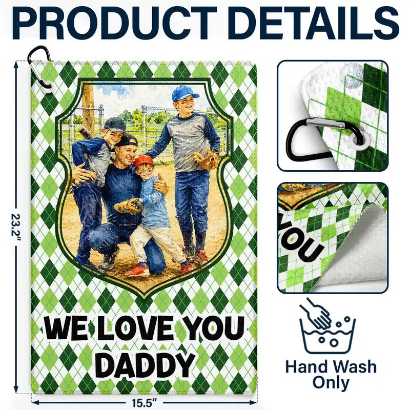 Gift For Husband,Gift For Yourself,Gift For Men,Gift For Father,Sport Dad,Dad's Hobby,Grandpa's Hobby,Golf,Non-Eng,Photo - Watercolor (with BG),Playful - Custom Photo Watercolor Painting Best Daddy By Par I Love You Grandpa - Personalized Golf Towel