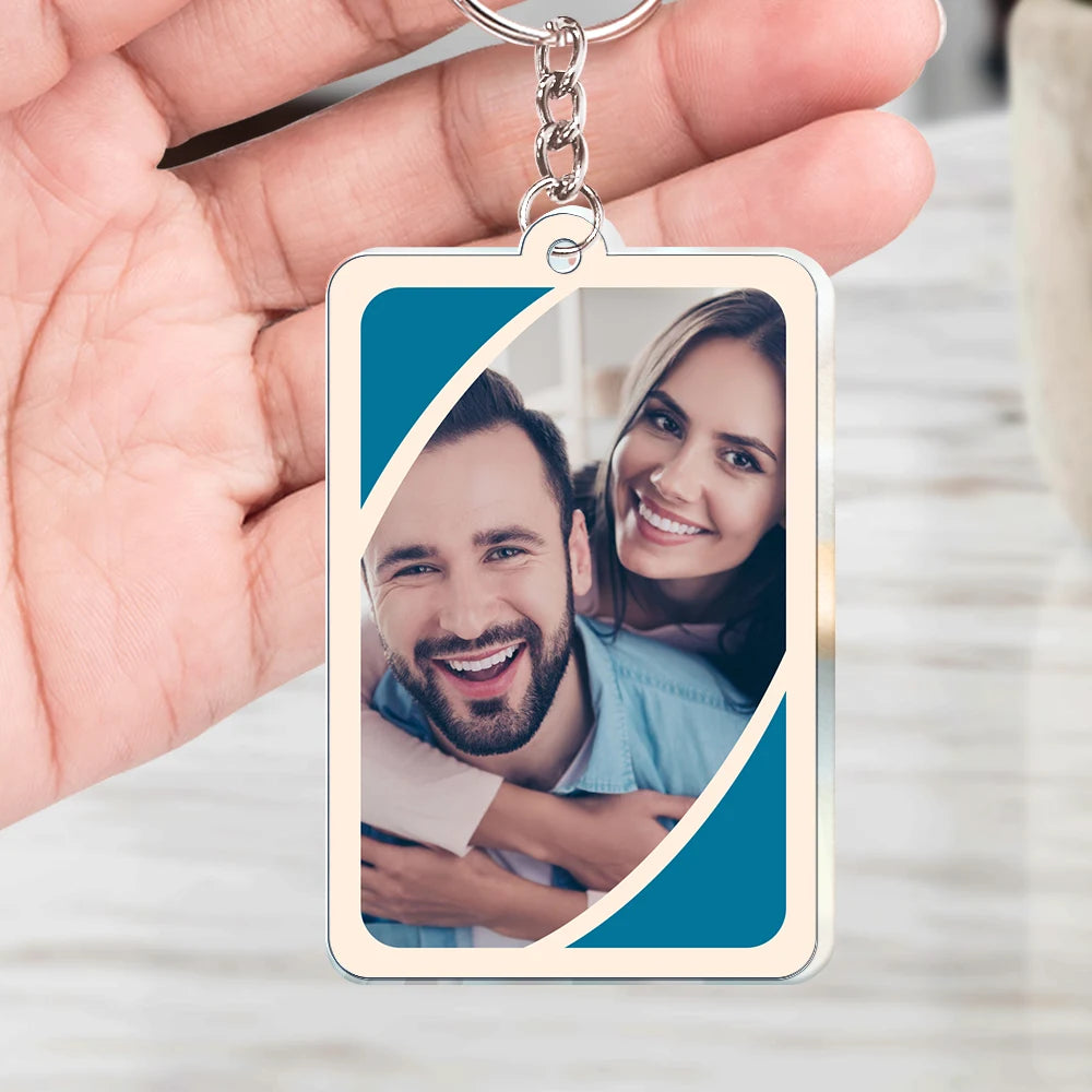 Gift For Couples,Gift For Wife,Gift For Girlfriend,Funny,Gift For Husband - Custom Photo Love You More Reverse Card - Personalized Acrylic Keychain