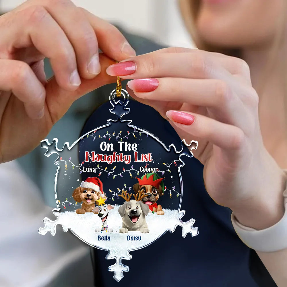 Dog Lovers,Christmas,Funny - Feliz Navidog - Personalized Snowflakes Shaped Glass Ornament