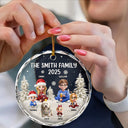 Happy, Gift For Couples, Gift For Husband, Gift For Wife, Parents, Family, Dog Lovers, Cat Lovers, Pet Lovers - Family Kid Cat Dog - Personalized Circle Glass Ornament