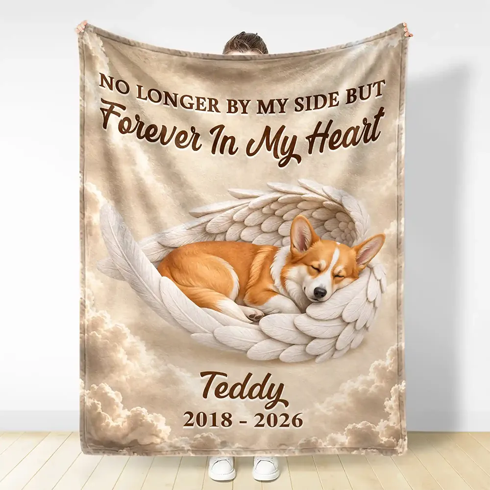 Art Design,Pet Memorial,Cozy,Pet Lovers,Memorial,Photo - Sleeping Pet Angle Wing - Custom Photo Sleeping Angel In Your Heart I'll Always Be Memorial Dog Cat - Personalized Fleece Blanket, Sherpa Blanket