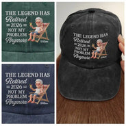 Custom Photo, Art Design, Summer, Retirement, Gift For Yourself, Humorous, Photo - Beach Chair 3D Effect - Custom Photo 3D Summer Concept The Legend Has Retired Not My Problem Anymore - Personalized Vintage Washed Denim Cap