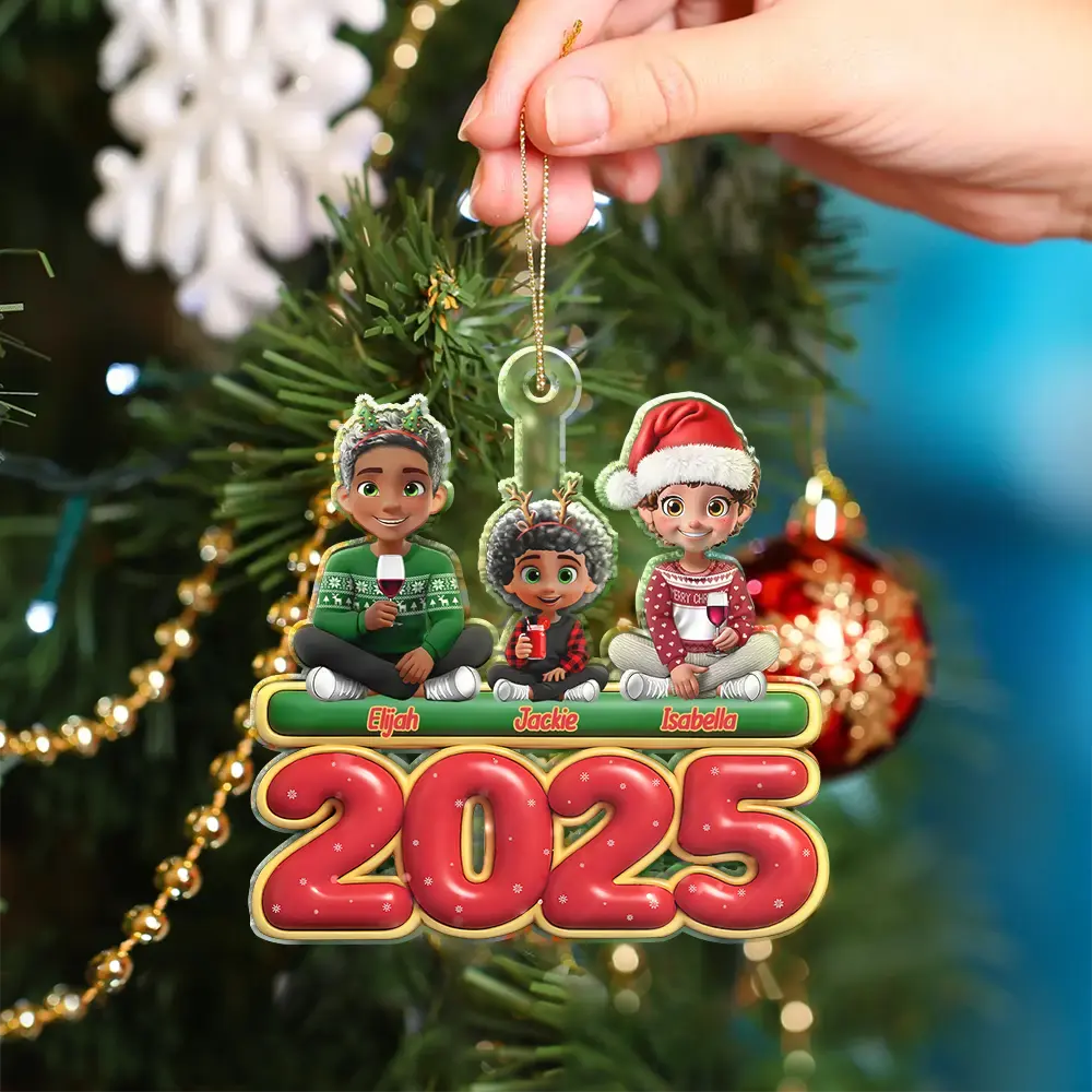 Christmas,Happy,Family - Happy All Family 3D Effect - Personalized Custom Shaped Acrylic Ornament