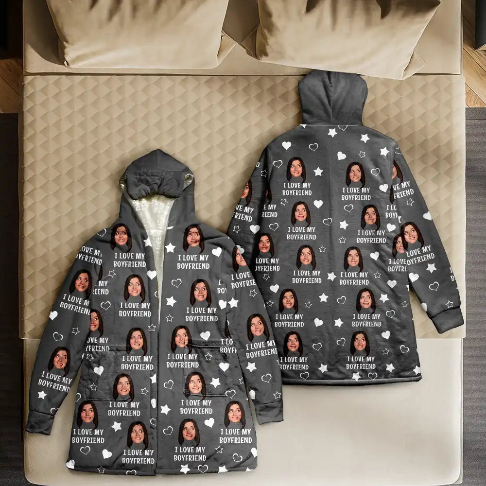 Gift For Husband,Gift For Couples,Custom Photo,Funny - Custom Photo Funny I Love My Lover - Personalized Hooded Robe