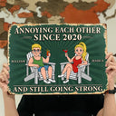 Top Market, Humorous, Old Couples, Gift For Couples, Vector - Annoying Each Other For Many Years Still Going Strong Retro Cartoon Couple - Personalized Classic Metal Signs