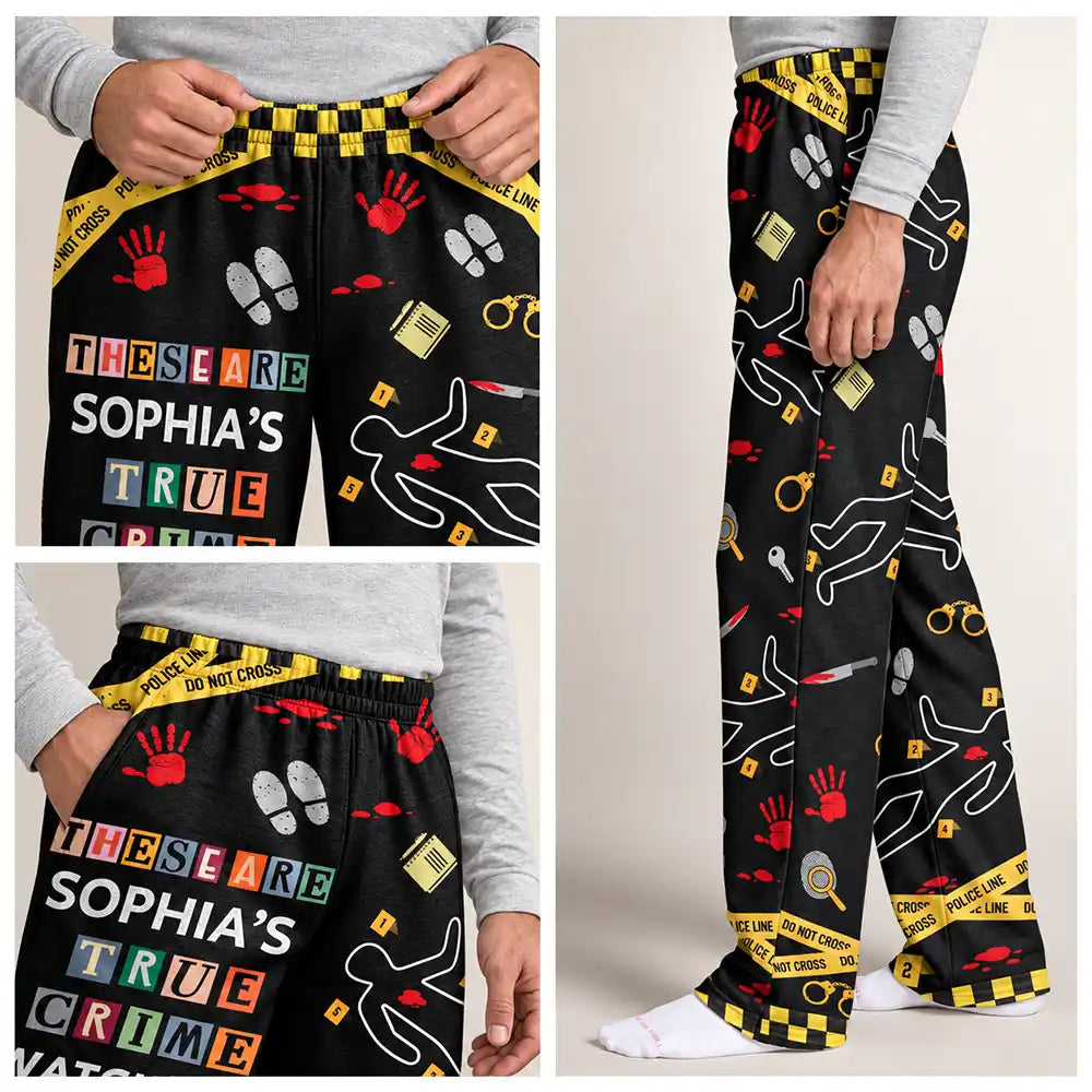 Christmas, Custom Text, Gift For Women, Gift For Yourself, Gifts For Her, Happy - Gift For True Crime Lovers - Personalized Binge Watching Pajama Pants