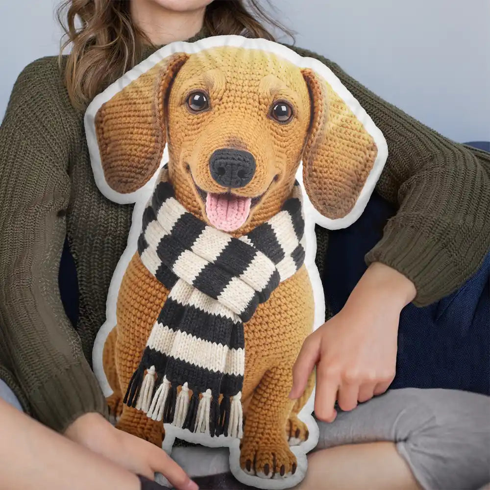 Art Design, Custom Photo, Pet Lovers, Photo - Crochet Pet, Sentimental - Gift For Pet Lovers - Personalized Custom Photo Pet Portrait Pillow